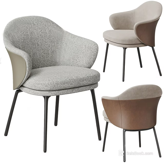 Modern Curved Backrest Chairs With Upholstered Seats And Black Metal Legs 3d model 