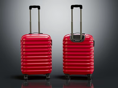 Modern Red Hardshell Suitcases With Telescopic Handles Rolling Wheels Vertical Striped Design 3d model