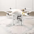 Smart White Drone With Camera On Marble Countertop And Wooden Floor