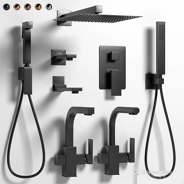 Modern Black Shower System With Handheld Sprayer Control Valves And Faucets 3d model 