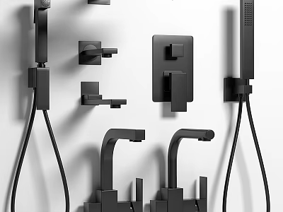 Modern Black Shower System With Handheld Sprayer Control Valves And Faucets 3d model