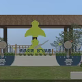 Charming Garden Ornament with Blue Flower Pots Crane Sculpture White Railings and Thatched Pavilion
