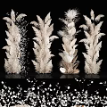 White Feathery Decorative Plants Arranged As Columns On Black Background With Scattered Ornaments