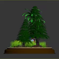 Cartoon Scene Featuring Palm Trees Pine Tree Red Mushroom Characters And Grass On Round Stand