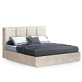 Modern Upholstered Double Bed with Beige Headboard Dark Bedspread and Pillows 3d model