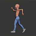 Child Wearing Green Sweater Blue Jeans And White Sneakers Dancing On Gray Gradient Background