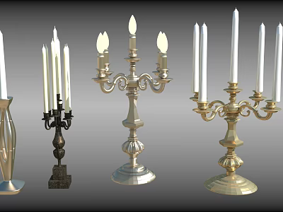 Decorative Candelabra With Ornate Metal Bases And Multiple Candle Arms 3d model