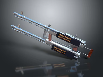 Twin Tactical Rifles With Long Metallic Barrels Red Grips And Black Components 3d model