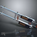 Twin Tactical Rifles With Long Metallic Barrels Red Grips And Black Components