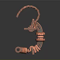 Abstract Copper Mechanical Sculpture With Curved Hook Ring Tube Components Reflective Surface 3d model