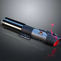 Sci Fi Lightsaber Weapon With Black Metallic Body Red Glowing Blade And Pink Energy Effects