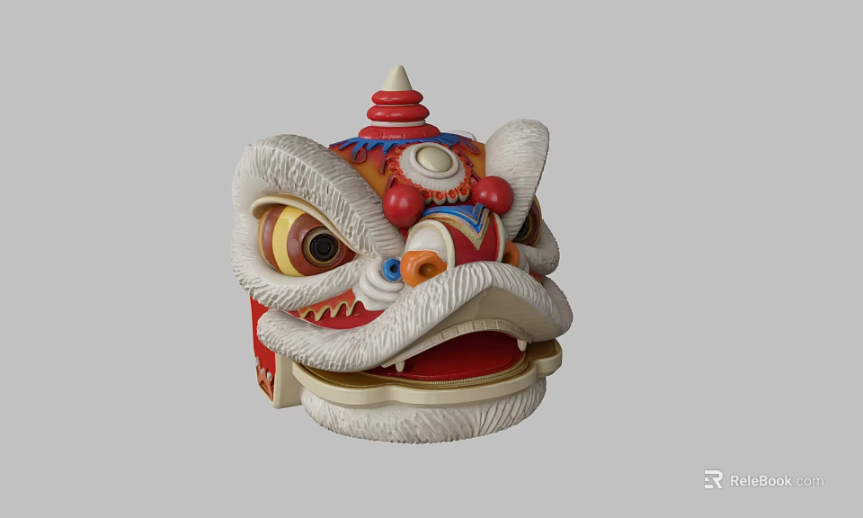 Traditional Chinese Lion Dance Head Sculpture Carving With Intricate Carved Details And Colorful Design 3d model 