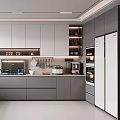 Modern Kitchen Interior With Gray Cabinets Appliances And Large Windows 3d model