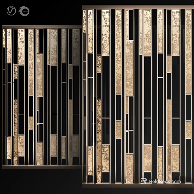 Black And Gold Decorative Wall Hanging With Long Strip Elements Neatly Arranged In Geometric Pattern 3d model 