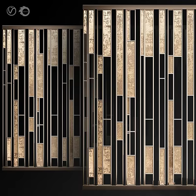 Black And Gold Decorative Wall Hanging With Long Strip Elements Neatly Arranged In Geometric Pattern 3d model