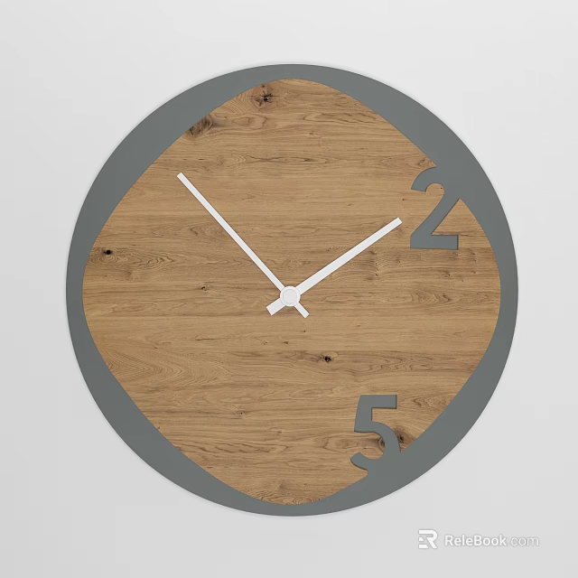 Modern Wooden Wall Clock With Gray Frame And White Hands Design 3d model