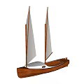 Wooden Sailboat With Two White Sails And Polished Hull On White Background
