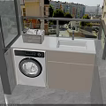 Contemporary Laundry Cabinet With Washing Machine Sink Laundry Basket And Balcony