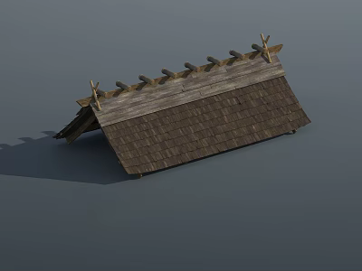 Traditional Wooden Roof Structure with Overlapping Tiles and Support Beams 3d model