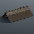 Traditional Wooden Roof Structure with Overlapping Tiles and Support Beams