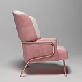 Modern Elegant Single Sofa With Pink And White Velvet Upholstery And Copper Metal Legs