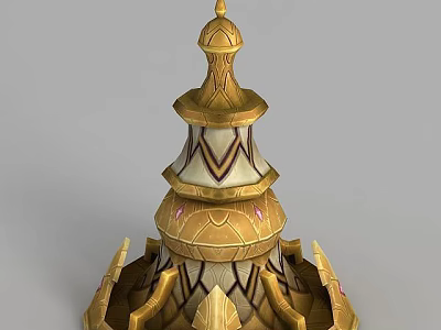 Tech Exhibition Hall Featuring Golden Multi Layered Decorative Tower Structure Design 3d model