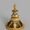 Tech Exhibition Hall Featuring Golden Multi Layered Decorative Tower Structure Design