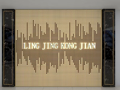 Elegant Modern Background Wall With Golden Dot Pattern And Sound Wave Design 3d model