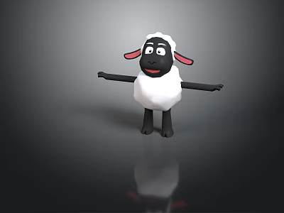 Cartoon Sheep 3D Render With White Wool Black Ears Open Arms And Smiling Face 3d model