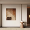 Modern Abstract Painting in Contemporary Interior with White Wall Wooden Details and Floor Lamp
