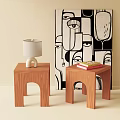 Wooden Side Tables With Minimalist Design And Lamp Books Near Abstract Art