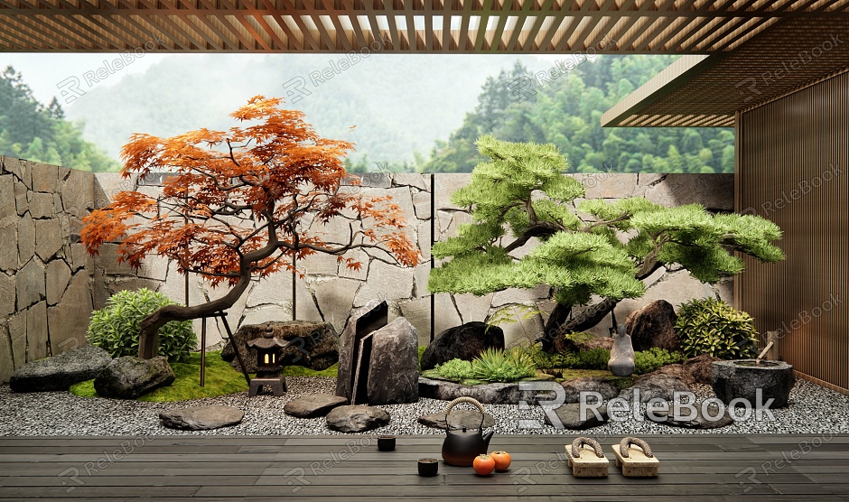 Dry landscape courtyard landscape rockery waterscape water bowl landscape stone Tingbu pine stone landscape landscaping courtyard micro landscape model