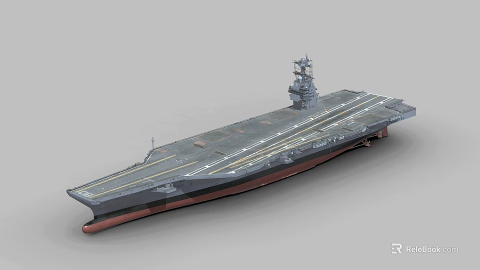 Gray Military Aircraft Carrier With Long Flight Deck And Island Superstructure 3d model 
