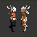Two Anthropomorphic Deer Characters Holding Hands With White Antlers Brown Fur And Red Shirt