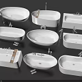 Multiple Bathtub Styles Featuring Oval Rectangular Shapes With Faucet Fixtures 3d model