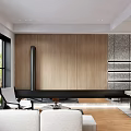 Modern Living Dining Room Interior With Sofa Coffee Table Dining Table Staircase And Wooden Shelves