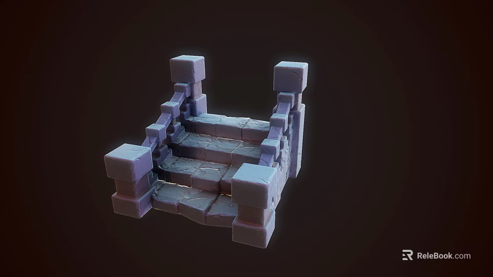 3D Model Stone Staircase With Block Structure Square Steps And Side Supports 3d model 