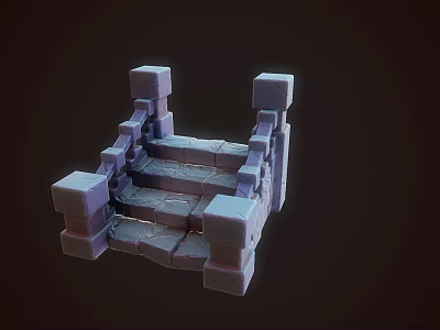 3D Model Stone Staircase With Block Structure Square Steps And Side Supports 3d model
