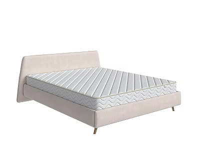 Modern Minimalist Double Bed With Beige Upholstered Headboard And Wave Patterned Mattress 3d model