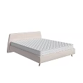 Modern Minimalist Double Bed With Beige Upholstered Headboard And Wave Patterned Mattress