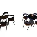 Stylish Dining Table Set Featuring Wooden Blue Tabletop And Decorative Lighting With Chairs 3d model