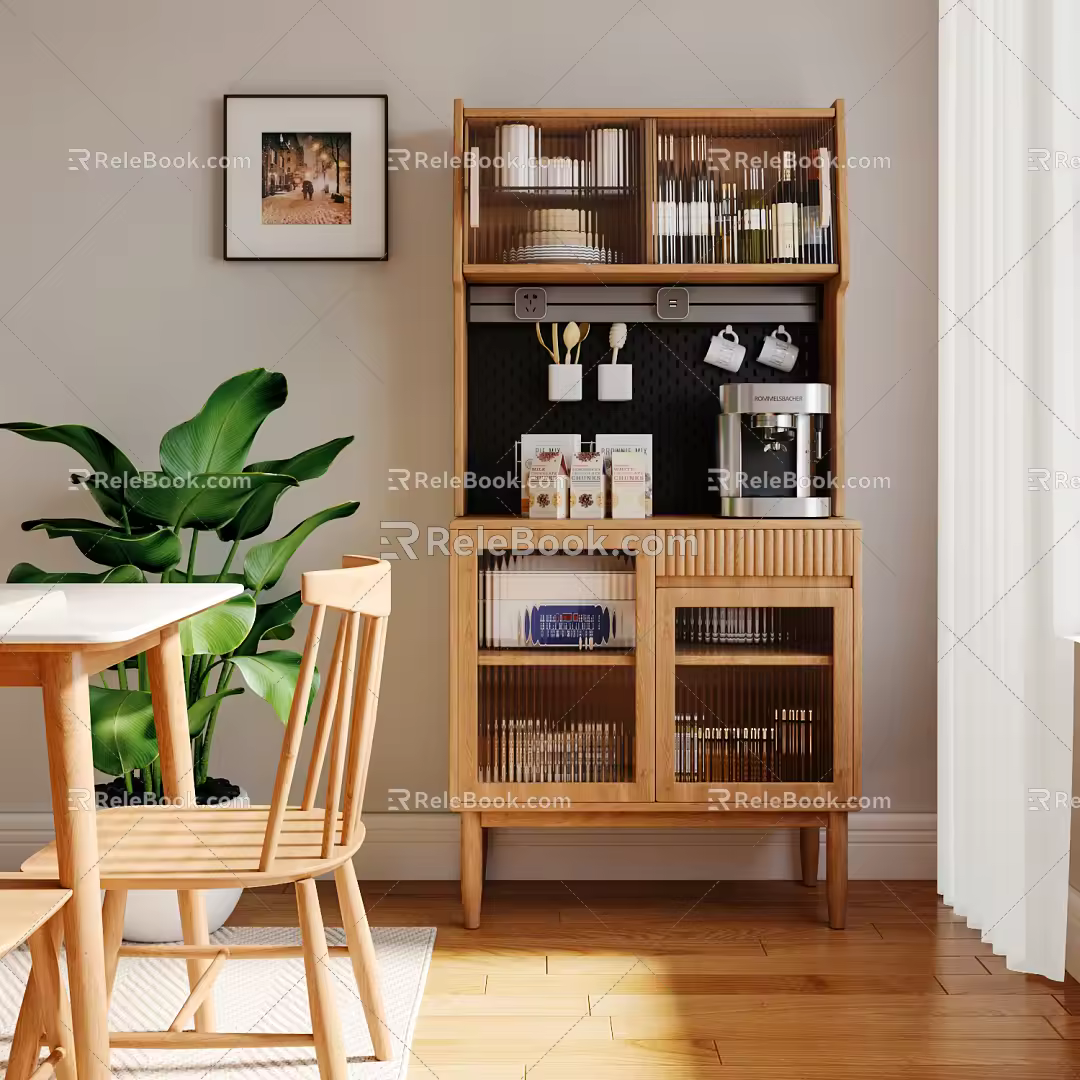 Nordic Sideboard Solid Wood Sideboard Simple Locker Dining Table Dining Chair 3d model