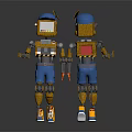 Cartoon Robot Characters With Blue Hats Yellow Bodies Blue Shorts And Yellow Shoes