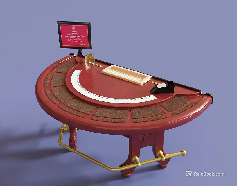 Round Red Casino Entertainment Table with Gold Accents Screen and Chip Tray 3d model 