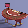 Round Red Casino Entertainment Table with Gold Accents Screen and Chip Tray