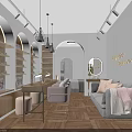 Modern Beauty Hair Salon Interior With Comfortable Seating Product Shelves And Decorative Mirrors