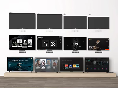 Modern Sleek TV Background Wall With Multiple Smart Screens And Various Display Content 3d model
