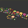 Assorted Colorful Snacks And Foods With Pizzas Popcorn Candies And Drinks