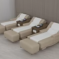 Beige Massage Chairs In Modern Lounge With Ottoman And Side Tables For Relaxation