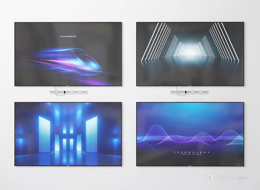 Modern Television Screens Display Dynamic Visuals With Vibrant Light And Geometric Patterns 3d model